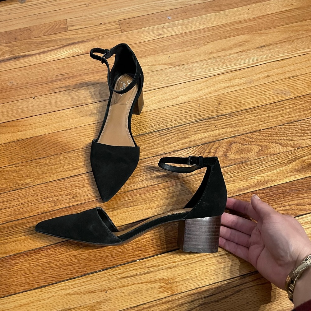 Crown Vintage Valentina Suede Pointy Chunky Block Ankle pumps D’orsay Mary Jane